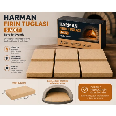 Harman Fırın Tuğlası 6 Adet – Barbekü, Şömine ve Taş Fırın Uyumlu