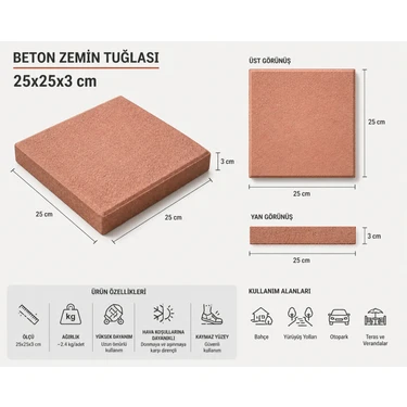 Dorello Uyumlu Fırın Tuğlası 25X25X3 cm – Barbekü ve Şömine