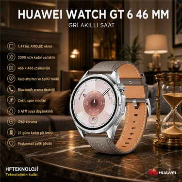 Huawei Huaweı Watch Gt 6 Akıllı Saat, 1.47'' Ekran, 21 Güne Varan Pil Ömrü, 100+ Spor Modu, Gps’li