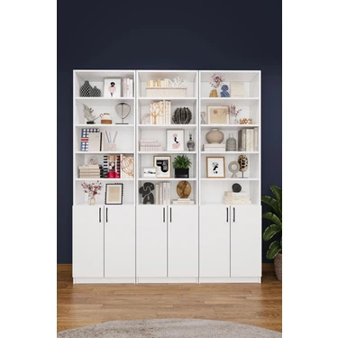 Asra Trend Modern Kapaklı Ayarlanabilir Raf Ev Ofis Kitaplık %100 MDF Dekoratif Kütüphane