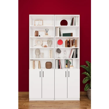 Asra Trend Modern Kapaklı Ayarlanabilir Raf Ev Ofis Kitaplık %100 MDF Dekoratif Kütüphane