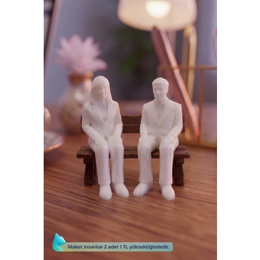 Aysluka 1/25 Ölçek Oturan Maket Insan Figür Seti Takım Elbiseli, Boyanabilir - 1 Adet Bank ve 2