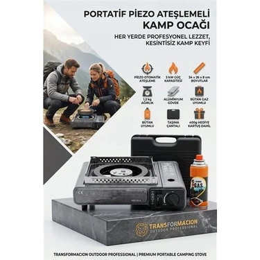 Uravas Store Mey Ithalat® Çantalı Gri̇ Portatif Kamp Ocağı + 1 x Kartuş  Piknik Ocağı Otomatik