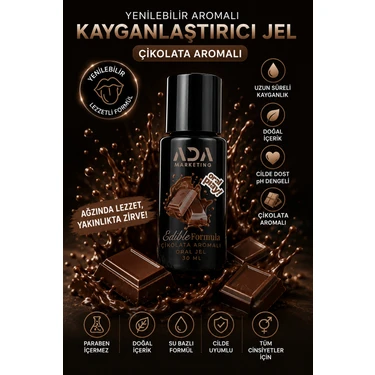 Ada Marketing Kayganlaştırıcı Jel 30 ml Çikolata Aromalı Yenilebilir Özel Formül Ultra
