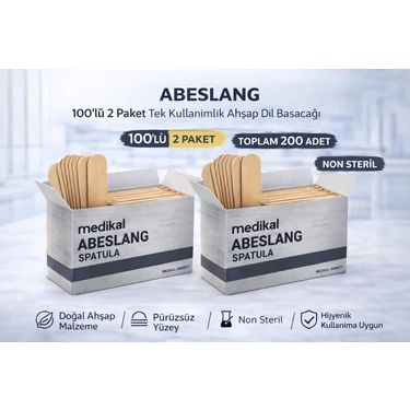 Renas Store Abeslang 100'LÜ 2 Paket Tek Kullanımlık Ahşap Dil Basacağı Non Steril Spatula Toplam
