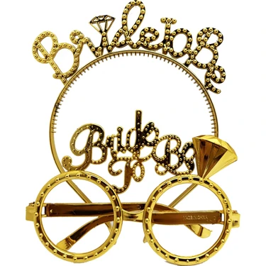 Renas Store Bride To Yazılı Taç Bride To Yazılı Gözlük Seti Altın
