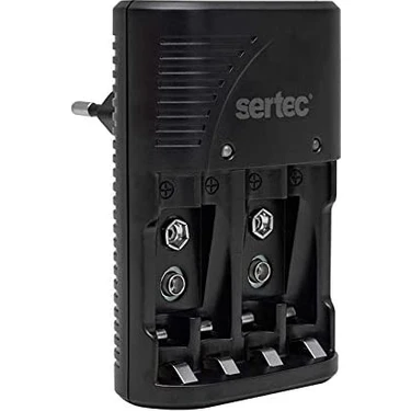 Sertec STC-C9V 4'lü Pil Şarj Aleti AA-AAA-9V Uyumlu 1,2 V Yüksek Performanslı Şarj