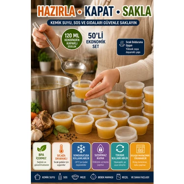 Toyfest 120 ml Kendinden Kapaklı Sosluk Saklama Kabı 50’li Set Sızdırmaz Şeffaf Pp