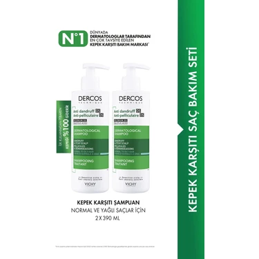 Dercos Anti-Dandruff Normal ve Yağlı Saçlar Için Kepeğe Karşı Etkili Bakım Şampuanı 390 ml
