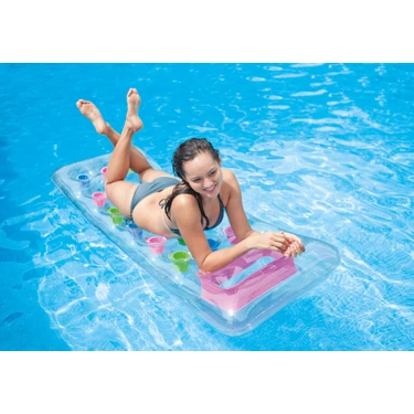 Intex 59894 Şeffaf Pencereli Bardaklı Yatak 188 cm Renkli Cepler ile Rahat Yüzme