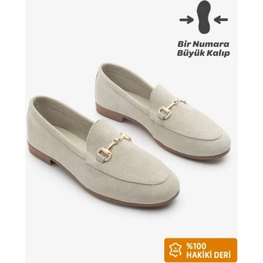 Marjin Kadın Hakiki Deri Zincirli Loafer Günlük Ayakkabı Tanle Bej