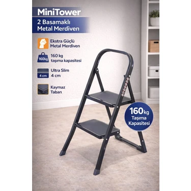 Ertekpa 2 Basamak Siyah Merdiven Geniş Basamaklı Minitower,