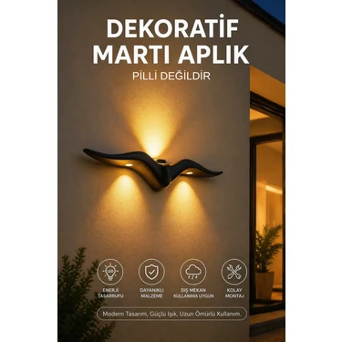 Edison Dekoratif Martı LED Aplik - Duvar Tipi LED Aplik- 12 W 3000K Iç ve Dış Mekan Siyah Kasa 220
