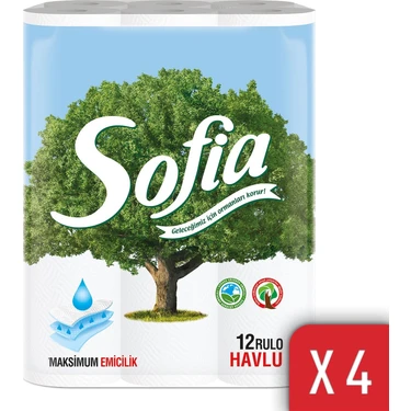 Sofia Mutfak Kağıt Havlusu 12'Li 4'lü Paket 3 Katlı Rulo Maksimum Emicilik