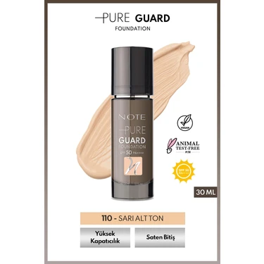 Note Cosmetics Note Pure Guard Foundation 110 Pure Beige Spf 50 Yoğun Kapatıcı Saten Bitişli