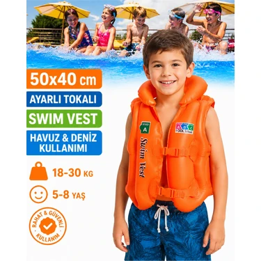 LRS Store A+ 5-8 Yaş Çocuk Şişme Can Yeleği 50X40 cm Yüksek Kalite Havuz Deniz Yüzme Yelek 18-30 kg