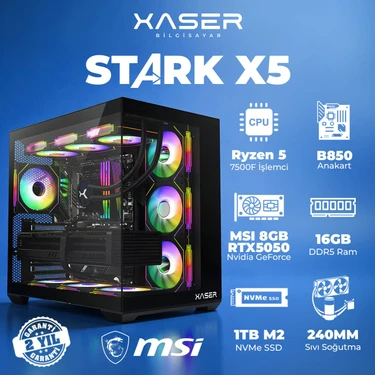 Xaser Stark X5 Ryzen 5 7500F 16GB Ram 1tb M.2 Nvme SSD 8gb RTX5050 Sıvı Soğutmalı Oyuncu