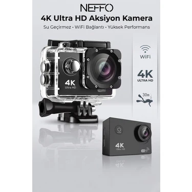 Neffo 4K Ultra Hd Wi-Fi Aksiyon Kamera – 170° Geniş Açı Zengin Aksesuar Destekli 4K 30FPS 16 Mp