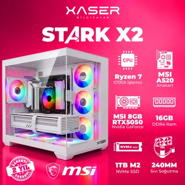 Xaser Stark X2 Ryzen 7 5700X 16GB Ram 1tb M.2 Nvme SSD 8gb RTX5050 Sıvı Soğutmalı Oyuncu