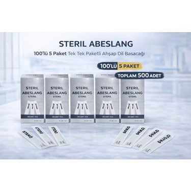 Renas Store Steril Abeslang 100'LÜ 5 Paket Tek Tek Paketli Ahşap Dil Basacağı Spatula Toplam 500