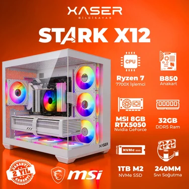 Xaser Stark X12 Ryzen 7 7700X 32GB Ram 1tb M.2 Nvme SSD 8gb RTX5050 Sıvı Soğutmalı Oyuncu