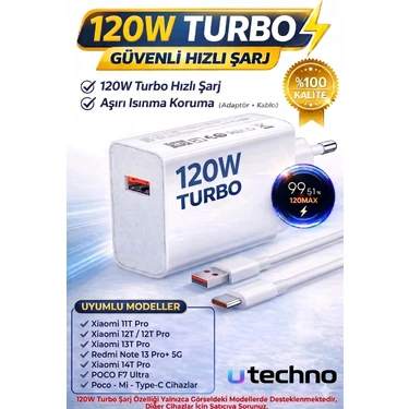 120W (Watt) Turbo Hızlı Şarj Adaptör+Kablo(Set) Tüm Telefonlarla Uyumlu Turbo Hızlı Şarj Aleti Seti