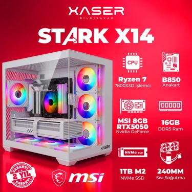 Xaser Stark X14 Ryzen 7 7800X3D 16GB Ram 1tb M.2 Nvme SSD 8gb RTX5050 Sıvı Soğutmalı Oyuncu