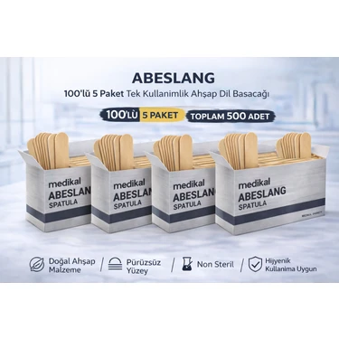 Renas Store Abeslang 100'LÜ 5 Paket Tek Kullanımlık Ahşap Dil Basacağı Non Steril Spatula Toplam