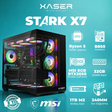 Xaser Stark X7 Ryzen 5 7500F 32GB Ram 1tb M.2 Nvme SSD 8gb RTX5050 Sıvı Soğutmalı Oyuncu