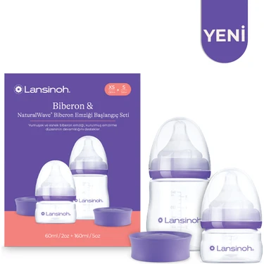 Lansinoh 60ML, 160ML ve Xs, S Akışlı Naturalwave® Biberon Emziği Yenidoğan Başlangıç Seti (0-3