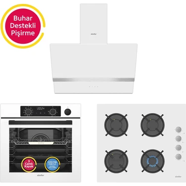 Simfer 11 Fonksiyon Steam Master Beyaz 3'lü Ankastre Set (Fırın + Ocak +