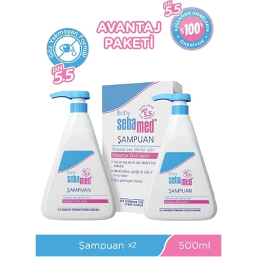 Sebamed Bebek Şampuanı 2×500 ml - Papatya Ekstraktı ile, Sabun ve Paraben İçermeyen Hassas Ciltler