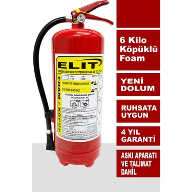 Elit 6kg Ruhsata Uygun Köpüklü Yangın Söndürme Tüpü Yanında Talimat ve