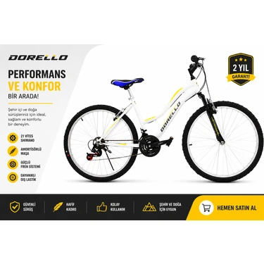 Dorello 2641 Beyaz Lady  Sarı Ön Amortisorlü 21 Vites Bisiklet Amortisörlü