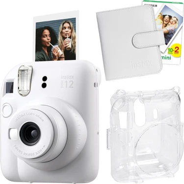 Mabeyn Mini 12 Beyaz Fotoğraf Makinesi-20'lu Film-Kare Albüm ve Şeffaf Kılıf
