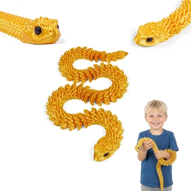 67 cm Büyük Boy Eklemli Altın Sarısı Yılan Figür – 3D Baskı Ipeksi Dokulu Dekor ve Koleksiyon