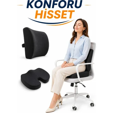 Ankaflex Ortopedik Visco Bel Destek Minderi Ve Coccyx Oturma Simidi Seti - Araç Ofis Koltuk Bel