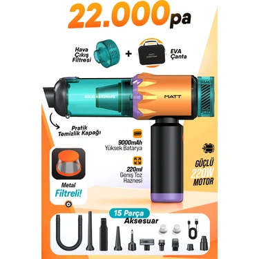 Blackbird Game Center Matt MCV22 Turuncu/mor Araç Süpürgesi - 22KPA Yüksek Vakum Gücü, 220W