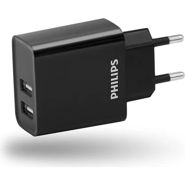 Philips DLP2610/12 Hızlı Şarj Adaptörü 2 USB-A 5 V/3.1A Siyah Ev Şarjı Uyumlu