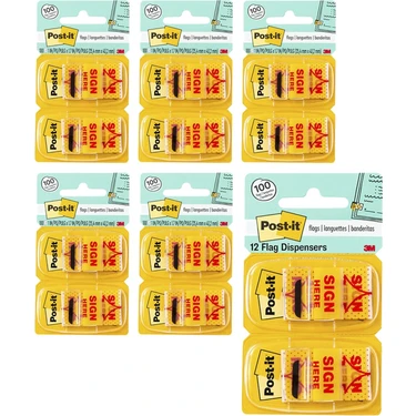 Assess Store Mesaj "sign Here" Bayrakları Değer Paketi, 50/dispenser, 12 Dispenser/paket, 1" Geniş,