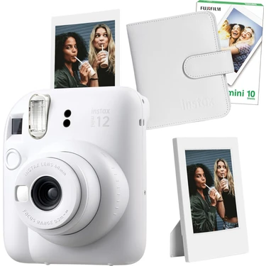 Assess Store Mini 12 Beyaz Fotoğraf Makinesi-10'lu Film-Çerçeve ve Kare Albüm