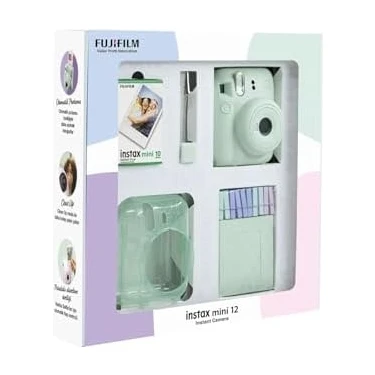 Assess Store Mini 12 Yeşil Fotoğraf Makinesi 10'lu Film Simli Pleksi Kılıf Mandal ve Kıskaçlı Resim