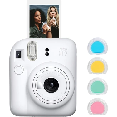 Assess Store Mini 12 Beyaz Fotoğraf Makinesi ve 4'lü Renkli Lens