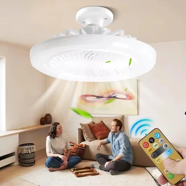Assess Store E27 LED Işıklı Sessiz Tavan Vantilatörü, Ayarlanabilir Renk Sıcaklığı, Kısılabilir Fan