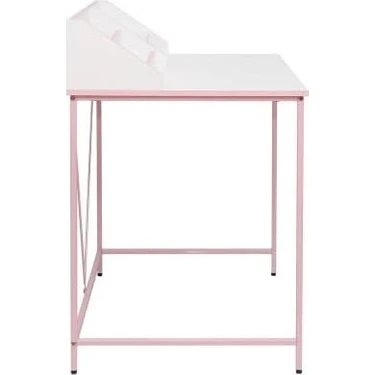 Assess Store Retro Metal Ayaklı Bölmeli Çalışma Masası-Pembe/beyaz 90X75X50