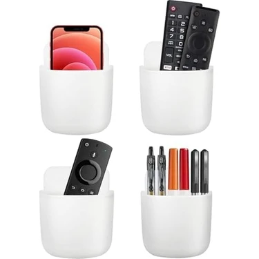 Assess Store Uzaktan Kumanda Tutucu, Duvara Monte Telefon Askısı 4 Adet Gri, Yapışkanlı Düzenleyici