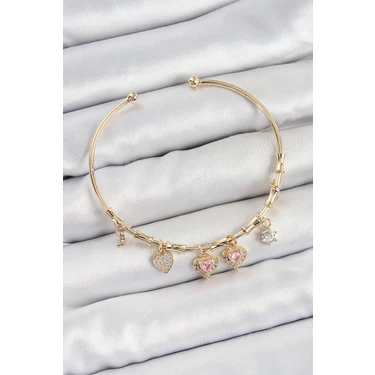 Renas Store Pirinç Zirkon Taşlı Pembe Model Gold Renk Charm