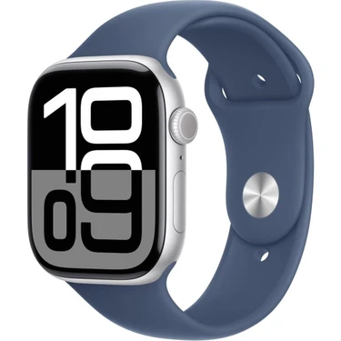 Apple Watch Series 10 Gps 46MM Gümüş Rengi Alüminyum Kasa ve Kot Rengi Spor Kordon Akıllı Saat