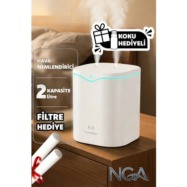 NGA 2 Litre Typ-C Girişli Çift Püskürtmeli Ultrasonik Hava Nemlendirici Buhar