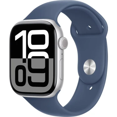 Apple Watch Series 10 Gps 46MM Gümüş Rengi Alüminyum Kasa ve Kot Rengi Spor Kordon Akıllı Saat